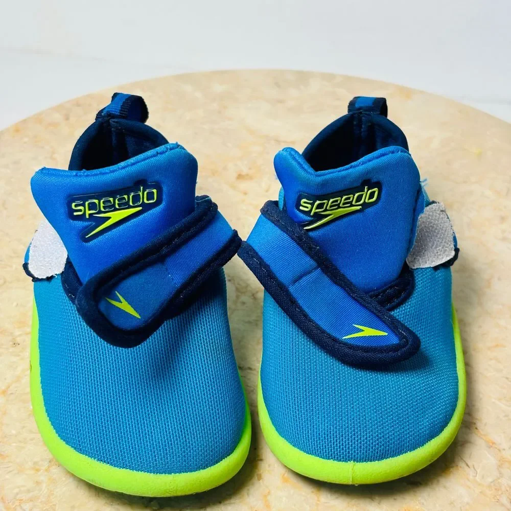 Speedo Toddler Kids Size S 5-6 Water Slip On Shoes Blue Green Beach Sand Outdoor